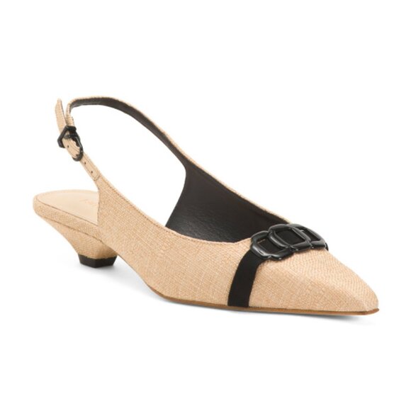 LARROUDE Beige/Black Made In Brazil Franca Slingback Pumps - Picture 1 of 3